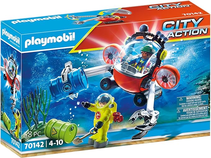 PLAYMOBIL City Action 70142 Environmental Expedition with Dive Boat, Diving Robot can Swim and Dive, Toy for Children Ages 4+