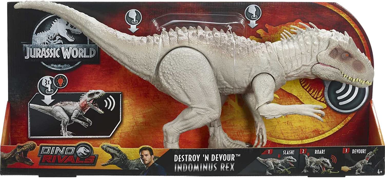 Jurassic World GCT95 - Fressender Kampfaction Indominus Rex mit beißendem Maul, Armbewegungen, Lichtern, realistische Geräusche, verschlingt Actionfiguren, Dinosaurier Spielzeug