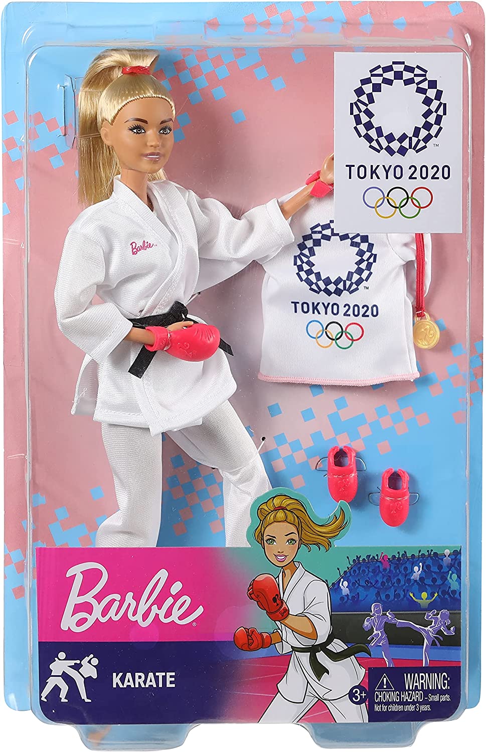 Barbie GJL74 -Olympische Sommerspiele Tokyo 2020 Karate Puppe mit Outfit, Tokyo 2020-Jacke, Medaille, Helm, Karate-Handschuhen und Sandalen